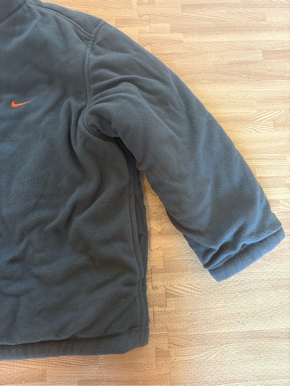 Vintage Nike Reversible Fleece Jacket Big Swoosh Spellout Orange Navy Y2K Youth - Picture 10 of 16
